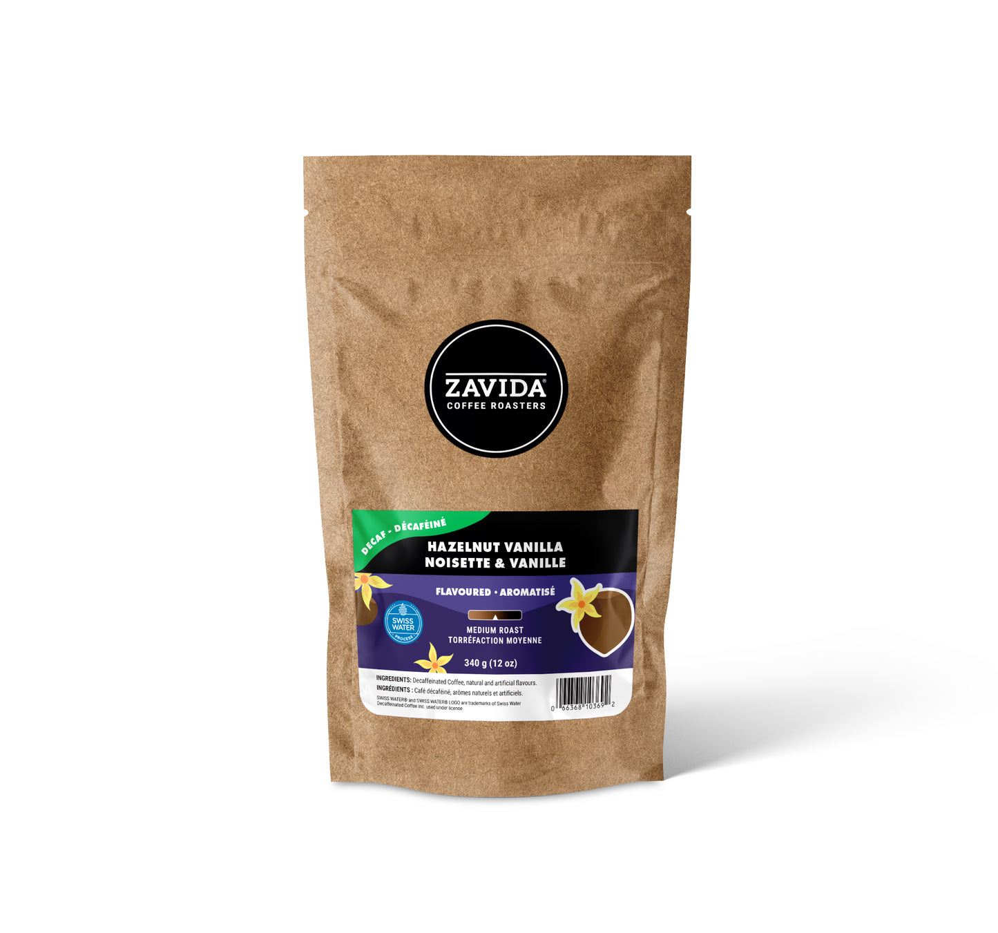 Cafea Zavida Hazelnut Vanilla Decafeinizata - 340g boabe