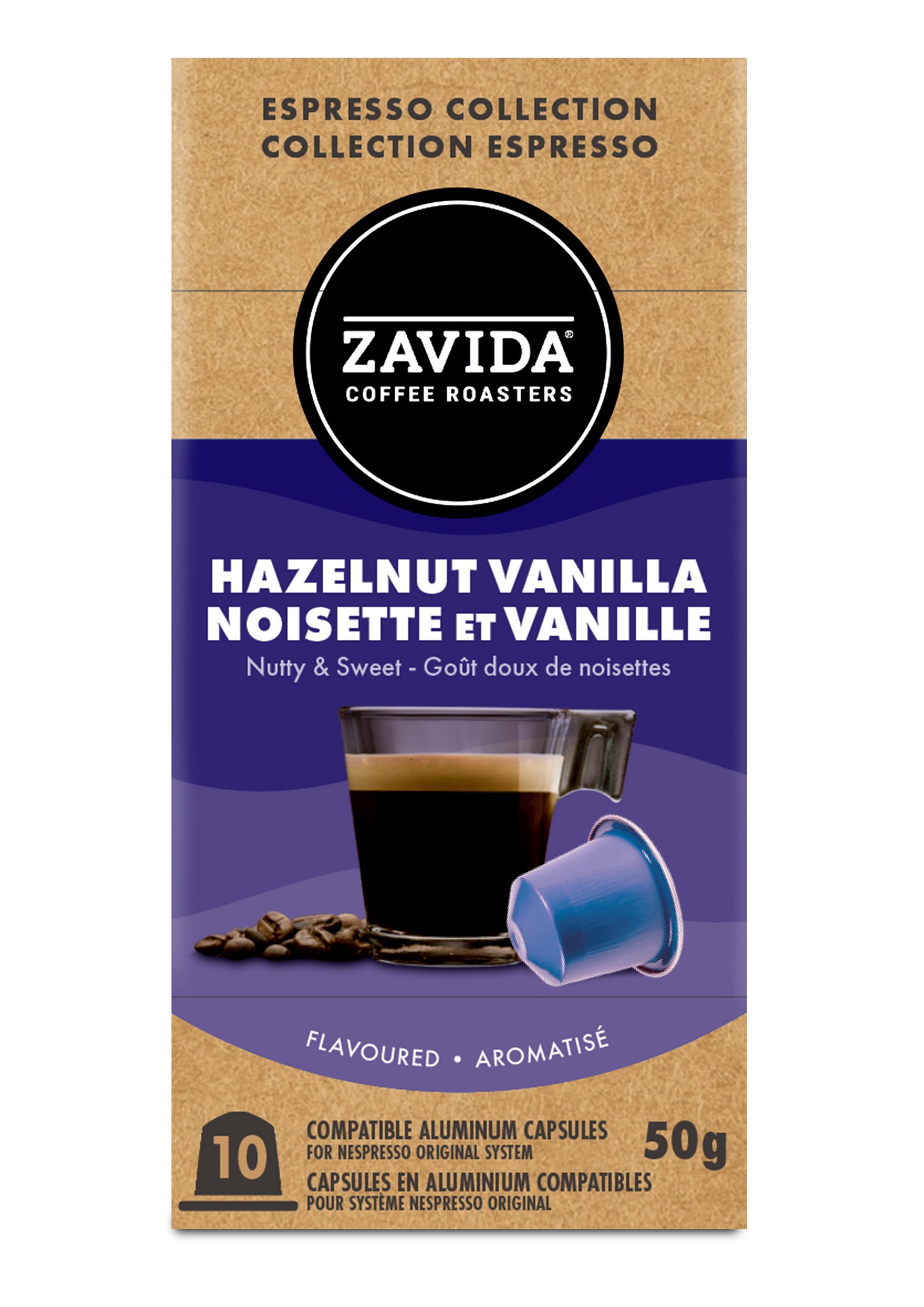 Cafea Zavida Hazelnut Vanilla - Capsule compatibile Nespresso, 10 capsule, 50g