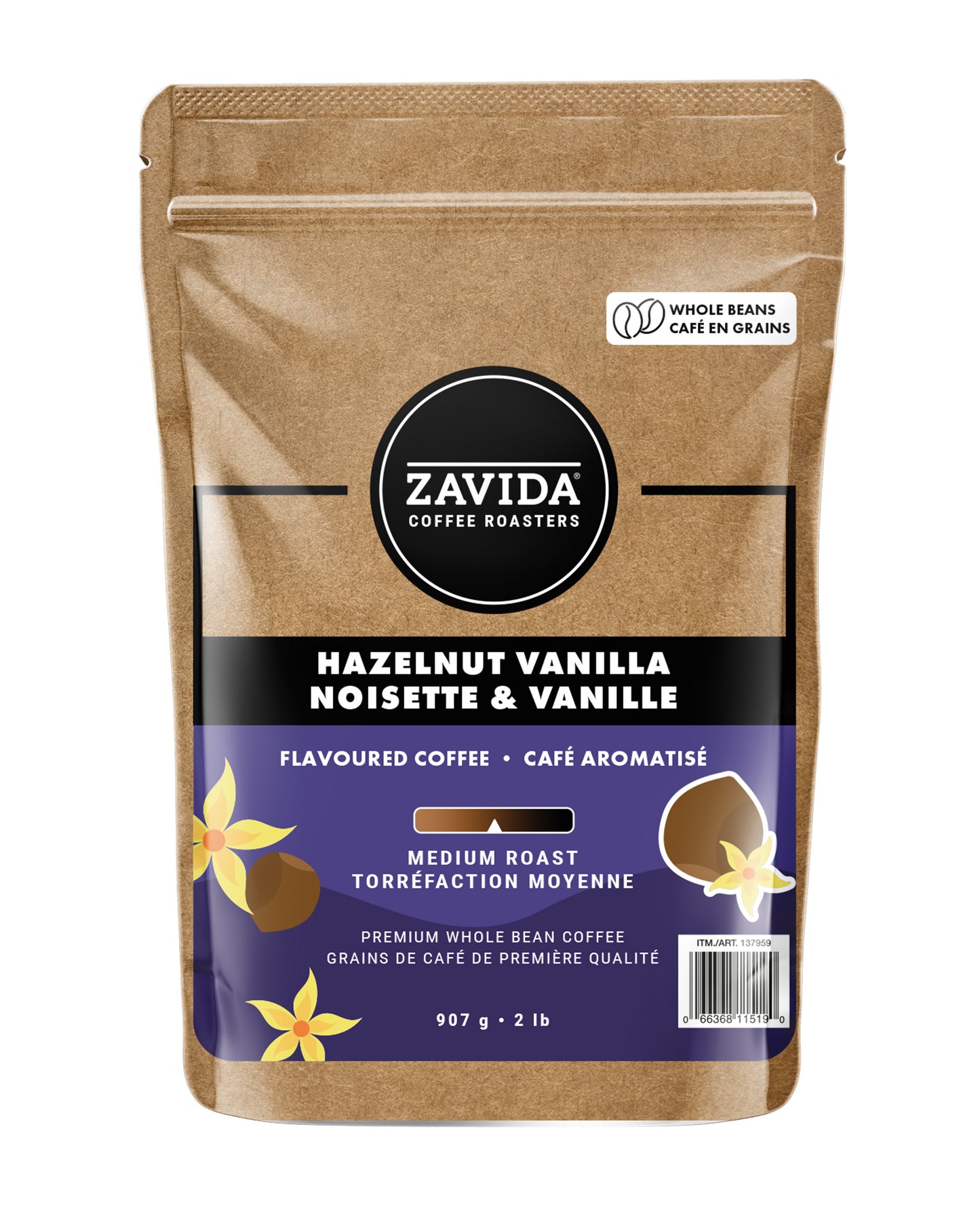 Cafea Zavida Hazelnut Vanilla - 907g boabe