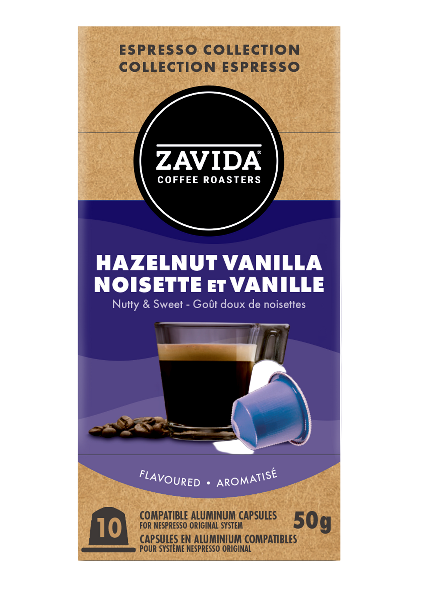 Café Zavida Noisette Vanille - Capsules compatibles Nespresso®, 10 capsules, 50g grains